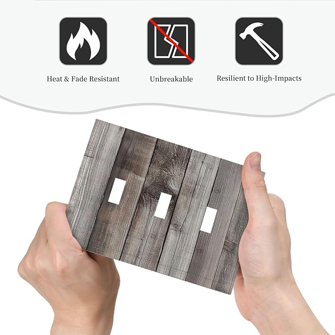 Decorative Switch Plates Vintage Brown Gray Wood Texture 3 Gang Wall Plate Triple Toggle Light Switch Cover Faceplate Electrical Wall Panels For Farmhouse Cabin Decor