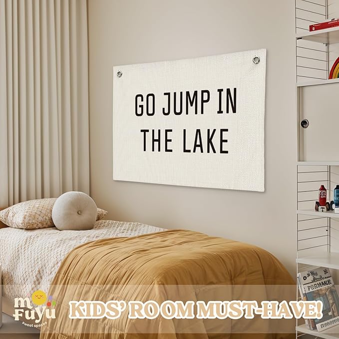 Lake House Decor Canvas Banner,Lake House Gifts for Lake Lovers,Go Jump in The Lake Banner - Surf Decor Wall Hanging Banner Flag for Cabin Bedroom Porch Home 30x20 Inch