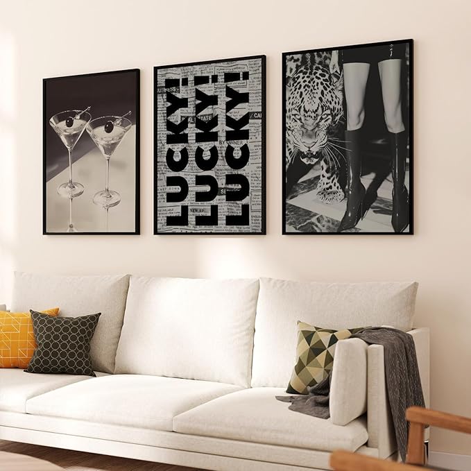 Trendy Leopard Wall Art Fashion Cheetah Lucky Martini Wall Decor Pictures Funky Vintage Preppy Luxury Aesthetic Posters Prints for Girly Bedroom Apartment Dorm Decoration Unframed 12x16in