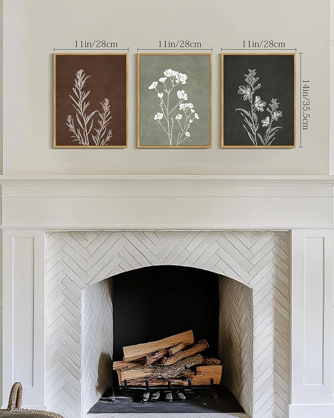 Drsoum Vintage Boho Flower Wall Art Framed Retro Botanical Floral Wall Prints Wildflower Neutral Rustic Bohemain Artwork Kitchen Bedroom Ready to Hang 11x14in Natural Framed