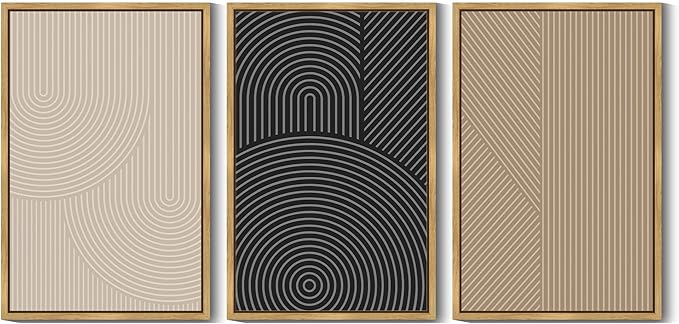 Drsoum Minimalist Boho Wall Art Framed Modern Abstract Neutral Line Wall Decor Mid Century Geometric Artwork Bedroom Living Room 24x36in Natural Framed