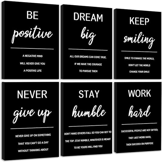 KUVIOKE Inspirational Framed Wall Art Motivational Quotes Wall Decor Encouraging Office Posters Positive Affirmations Sayings for Classroom Bedroom Living Room Ready to Hang Set of 6, 12x16in (Framed)
