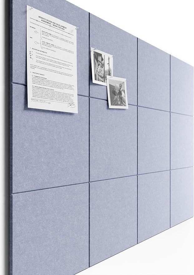 Bumusty Large Cork Board 48" x 36" Alternative - 12 Pack Felt Wall Tiles with 70 Safe Removable Adhesive Tabs, 30 Pushpins, Cork Boards for Walls Bulletin Board Office Decor (Soft Periwinkle)