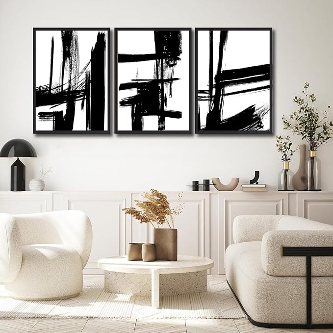 3Pcs Black and White Canvas Wall Art Modern Abstract Paintings Minimalist Line Posters Prints Wall Decor Black and white picture Artwork for Living room Bedroom Bathroom Office Home12x16in Unframed