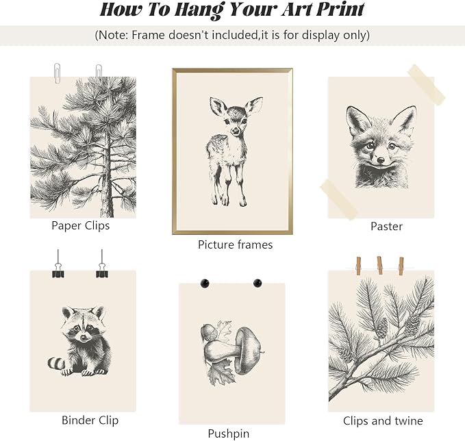 Nursery Wall Art Woodland Animal Canvas Wall Decor Baby Room Pictures Forest Animal Prints Kids Wall Art Pine Tree Poster Nature Vintage Artwork Deer Fox Painting for Bedroom 8x10x7 Inch Unframed