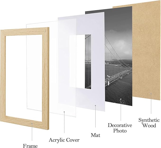 eletecpro 12x12 Picture Frames Set of 9 with Clear Acrylic Cover, Display 8x8 Photos with Mat or 12x12 Without, Classic and Sturdy Square Collage Gallery Wall Decor, Easy Wall Mount, Natural