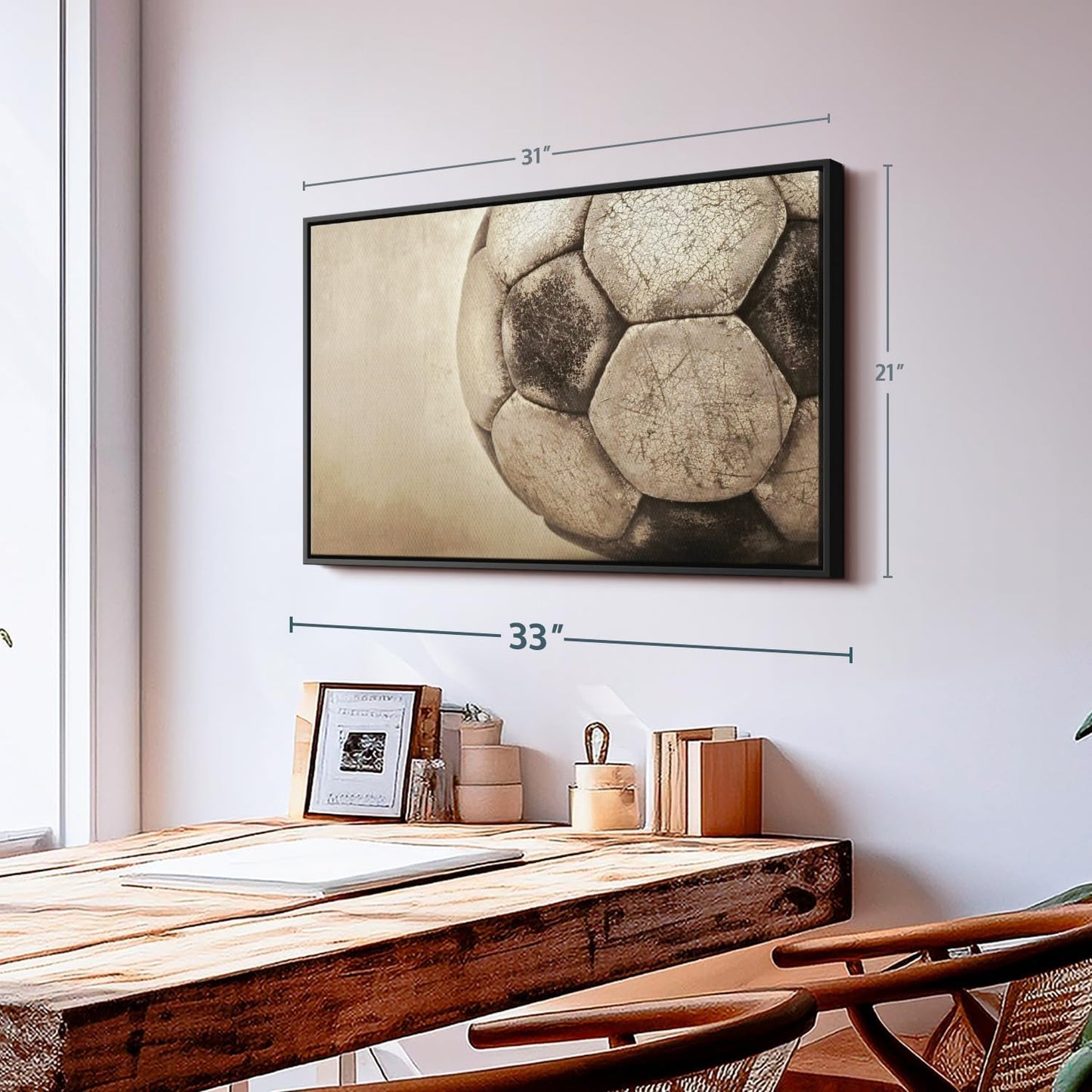 Elephant Stock Worn Soccer Ball Wall Art - Horizontal Framed Canvas - 1-Piece Living Room Wall Decor - Photography sports Canvas Print - Brown and Gray Decor for Wall - 31" X 21"