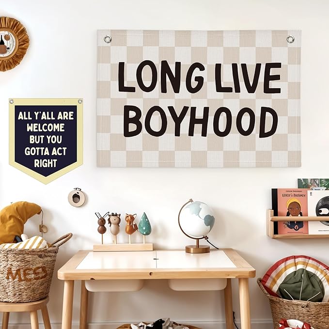 Lacama Long Live Boyhood Boys Room Decor, Boy Nursery Decor, Canvas Banner Wall Hanging Banner Flag Decor for Nursery Playroom Toddler Room, Boys Kids Rooms Decor 30x20 Inch