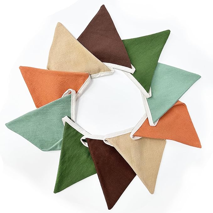 2 Sets of Orange Green Brown Pennant Banner 20Pcs Nursery Garland Flags Fabric Linen Triangle Streamers for Baby's Room Decor Kids Camping Jungle Safari Animal Birthday Baby Shower Party Decorations