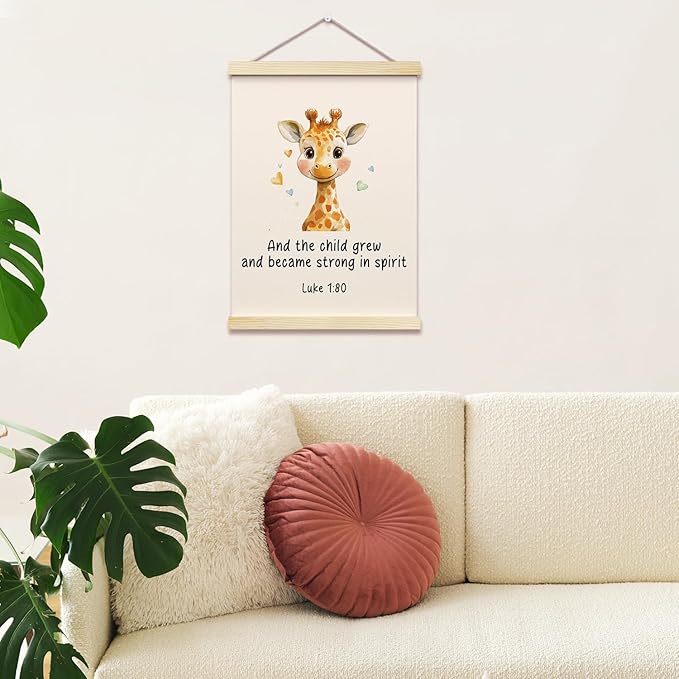 And The Child Grew and Became Strong In Spirit Christian Posters Hanger Frame Giraffe Hanging Poster for Nursery Classroom Decor Wall Art Decor for Kidroom Canvas Wall Art Print 16x12 - YY052