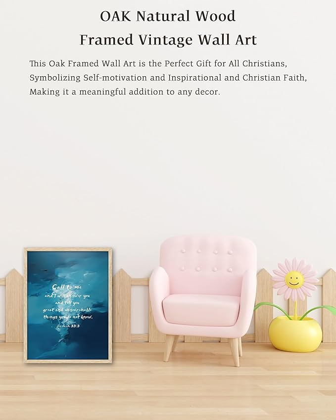 KensTro Natural OAK Wood Nursery Room Decor Framed Wall Art,12x16 in Inspirational Christian Bible Verse Wall Art,Call To Me,I Will Answer You Jeremiah 33:3 Print for Boys Girls Bedroom Decor Set of 1