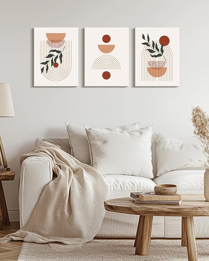 Drsoum Green Botanical Boho Plant Wall Art Framed Modern Sage Wall Decor Abstract Geometry Lines Artwork Hallway Bedroom Prints Ready to Hang 12x16in Framed