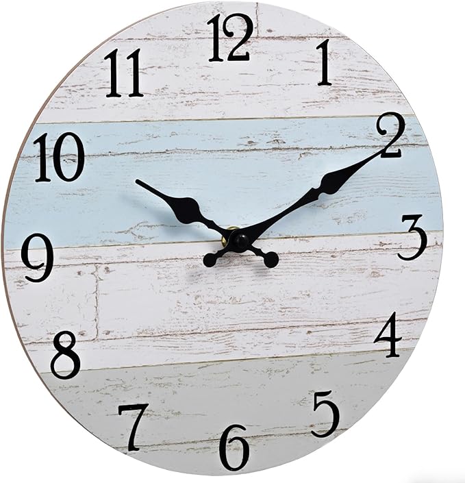 Wall Clock 8 Inch Silent Non-Ticking Coastal Beach Style Wall Clocks Battery Operated Rustic Retro Decorative for Kitchen, Bathroom, Living Room, Laundry Room(Azure Blue)