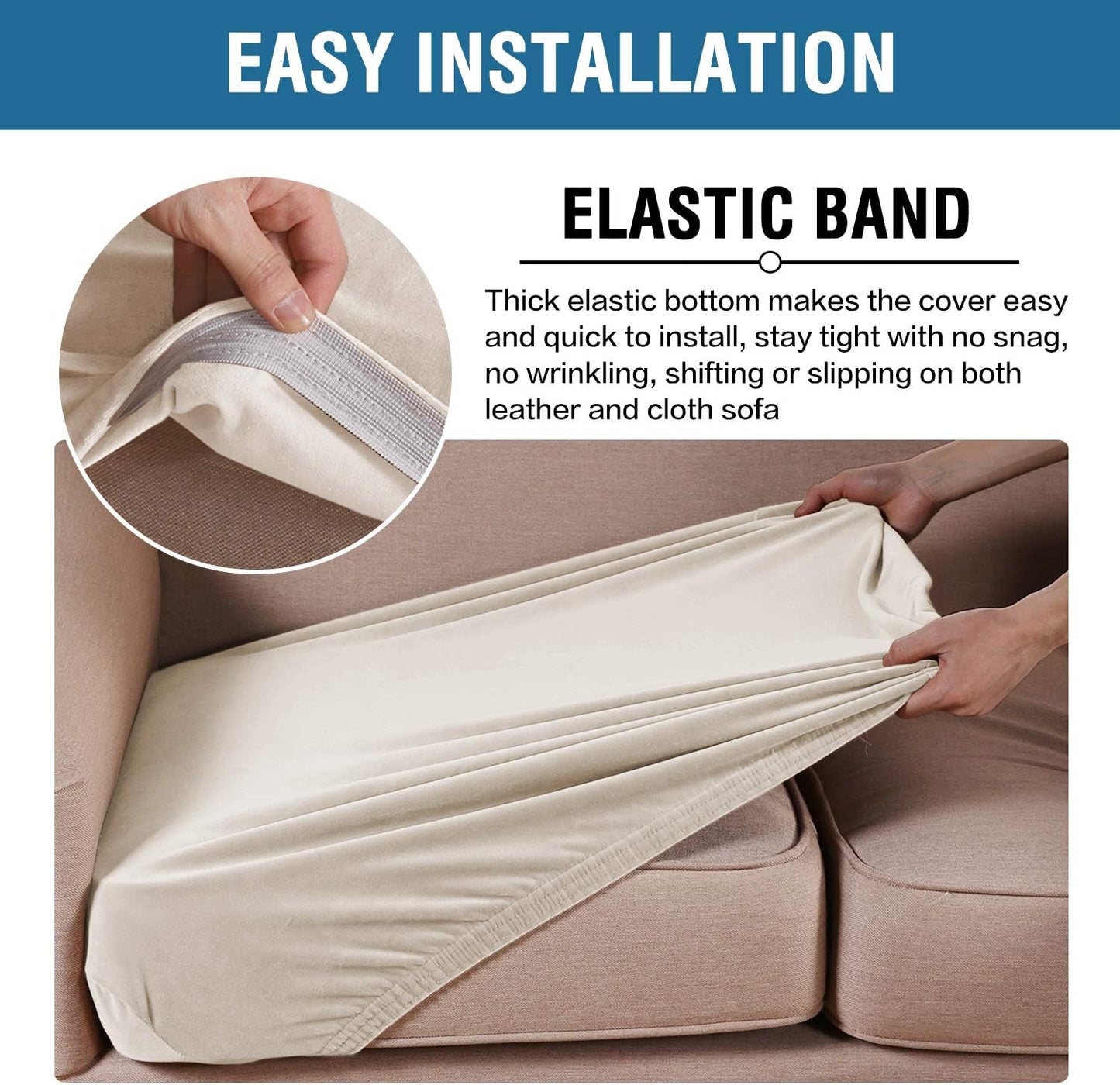 H.VERSAILTEX Velvet Stretch Couch Cushion Cover Plush Cushion Slipcover for Chair Loveseat Sofa Cushion Furniture Protector Seat Cushion Sofa Cover (2 Piece Medium Sofa Cushion Covers, Ivory)