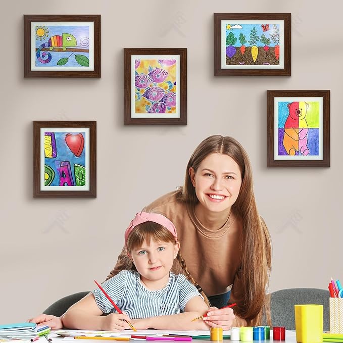 Golden State Art, 8.5x11 Kids Art Frames, Front-Opening Picture Frame Great for Kids Drawings, Artworks, Children Art Projects, Schoolwork, Home or Office (Walnut, Set of 2)
