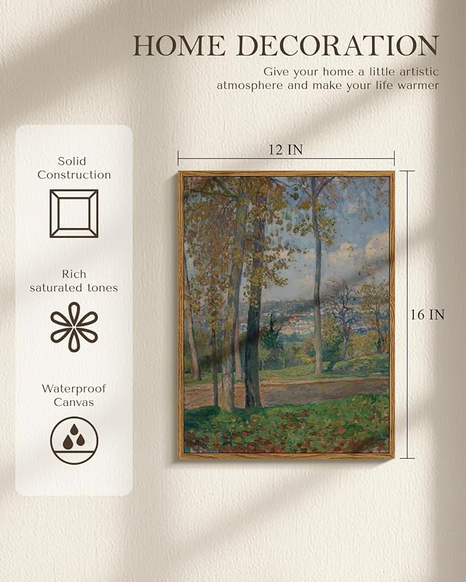Vintage Framed Wall Art 12x16 Inch Landscape Canvas Painting, Classic Impressionist Road Trees Nature Scenery Artwork, Retro Rustic Living Room Bedroom Aesthetic Home Office Decor