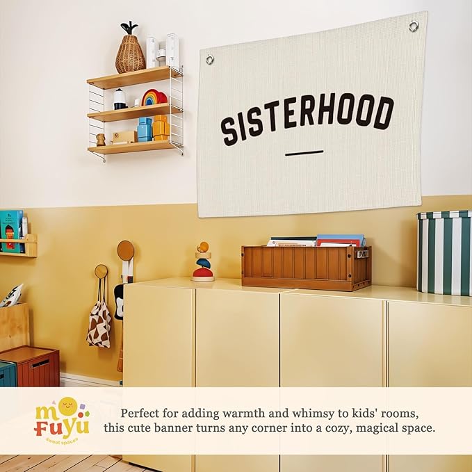 Long Live Sisterhood Nursery Canvas Banner,Girls Room Decor,Nursery Playroom Wall Decor for Girls Bedroom Toddler Decor Teen,Twins Bedroom Decor 30x20 Inch