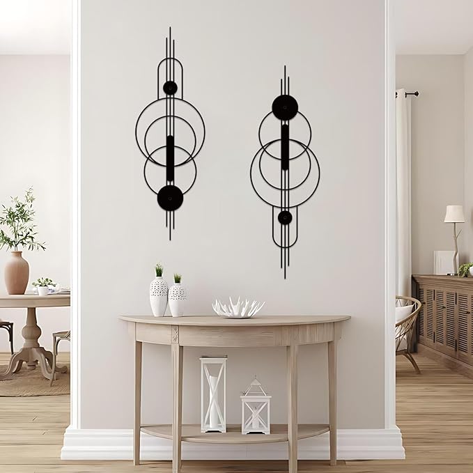 ruelen 2 Pcs Small Metal Abstract Wall Art, Modern Minimalist Wall Decor Single Line Art Metal Vertical Wall Decor Geometric Wall Hanging Sculptures for Home Bedroom Living Room, 31.5 x 10.24 Inch