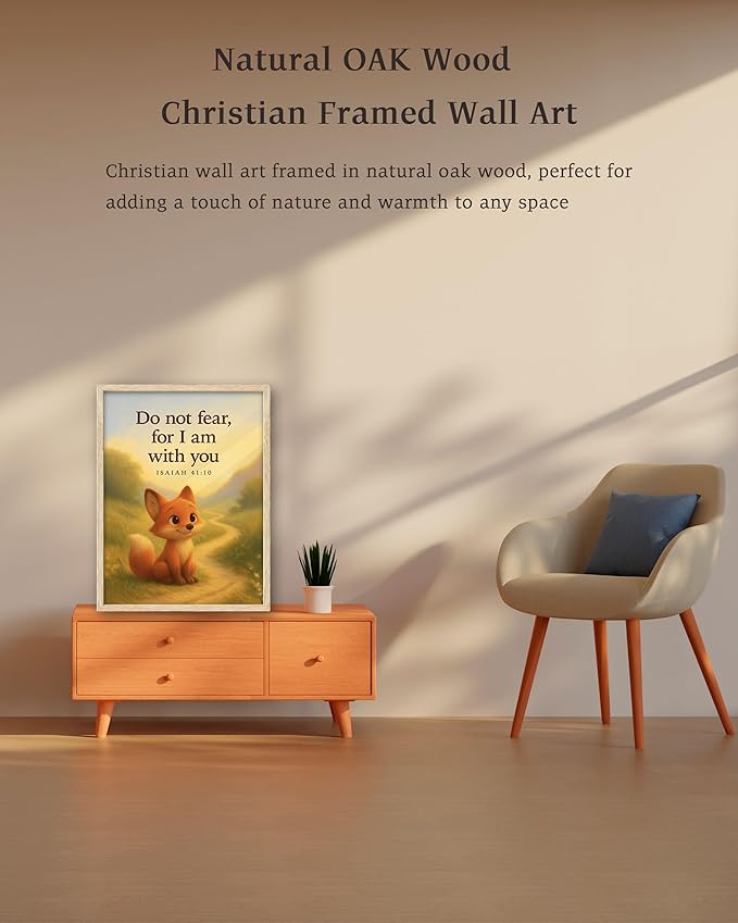 KensTro Natural OAK Wood Nursery Decor Framed Wall Art,12x16 in Inspirational Christian Bible Verse Wall Art,Do Not Fear,I Am with You ISAIAH 41:10 Print for Boys Girls Playroom Bedroom Decor Set of 1
