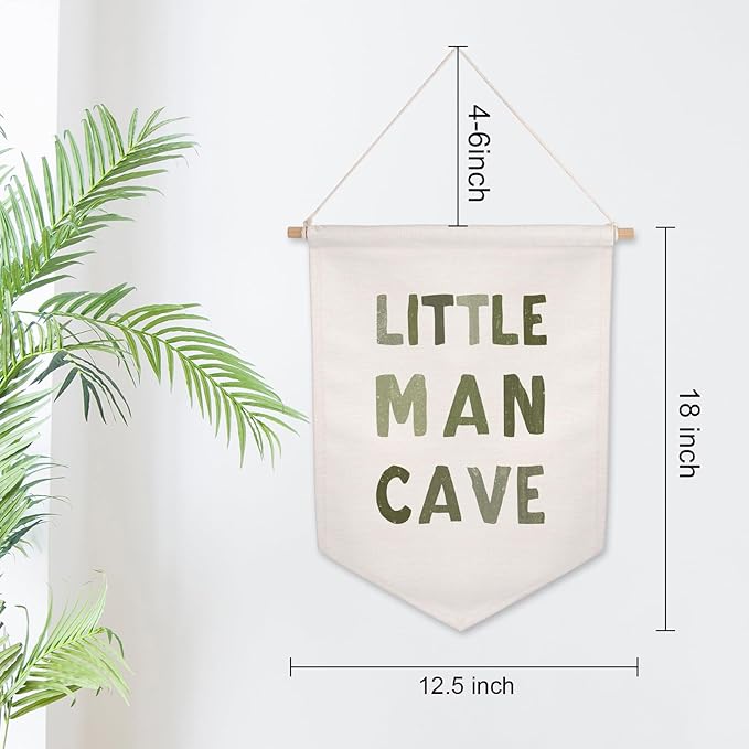 ZEARPT Little Man Cave Pennant Flag Wall Art Banner, Kids Room Decor, Nursery Wall Decor, 12.5 x 18 inches, Eco-friendly Fabric, Boho Style