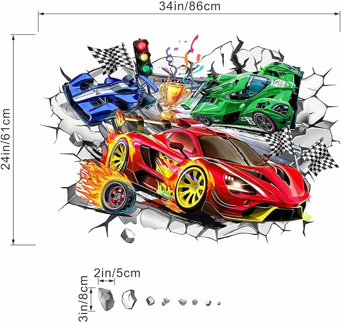 Car Wall Decals for Boys Kids: Peel and Stick Vehicle Wall Stickers for Boys Room Kids Bedroom Playroom Vinyl Decor Race Cars Theme