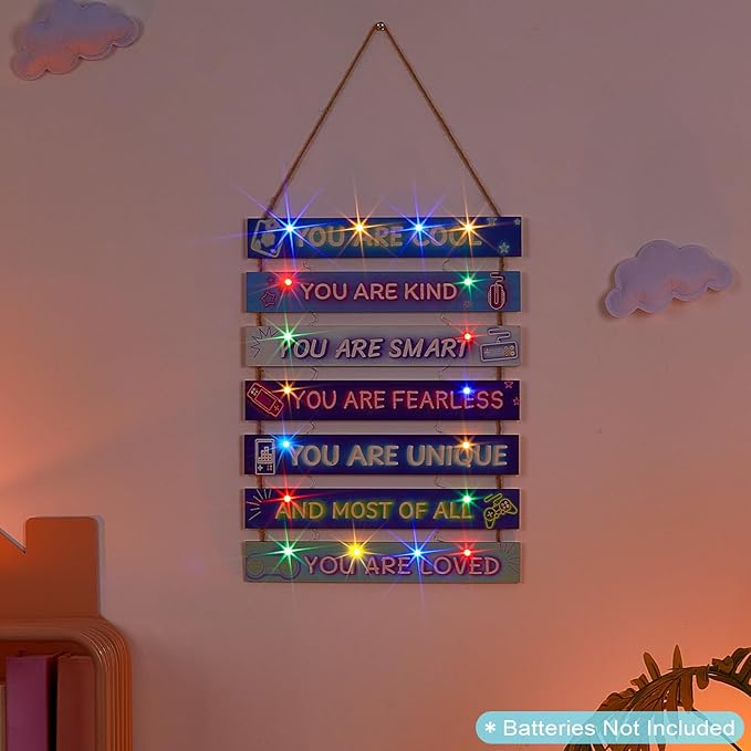 FIOBEE Girls Room Décor for Teen Girls Boys with LED Light Wall Decor for Bedroom Motivational Inspirational Wall Art Girl Room Decoration for Kids Studyroom, 8 Kinds of Lights, Blue Game
