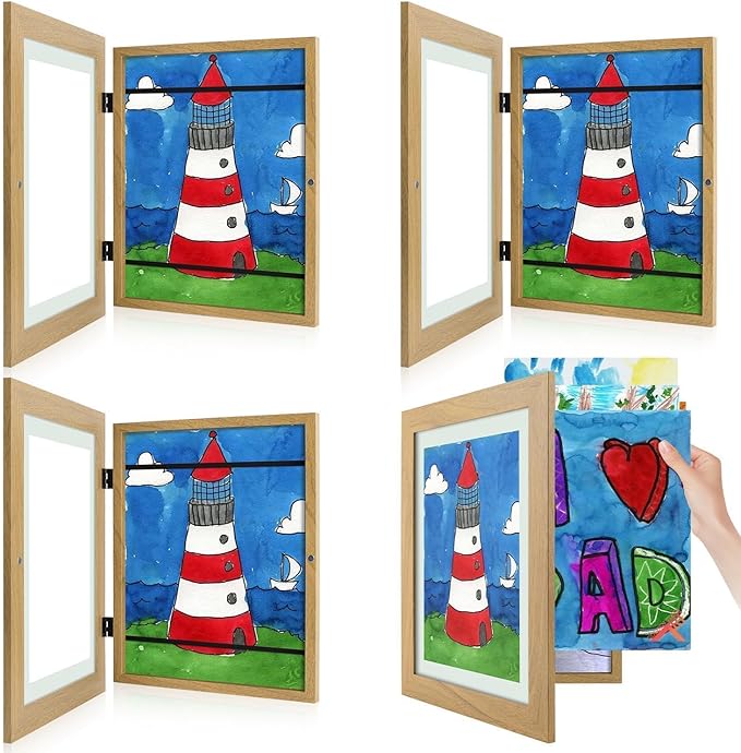 Golden State Art, 9x12 Kids Art Frames, Front-Opening Picture Frame Great for Kids Drawings, Artworks, Children Art Projects, Schoolwork, Home or Office (Brown, Set of 4)
