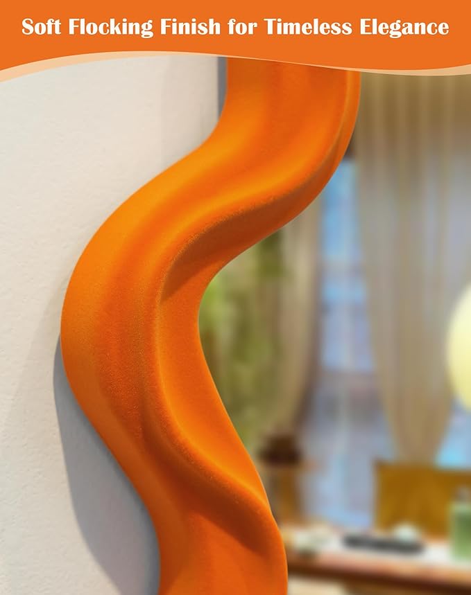 Small Decorative Mirror for Girly Bedroom Dresser Decor, Vivid Abstract Wavy Wall Mirrors for Home Aesthetic Book Coffee Shop Hotel Decoration, Unique Gift for Birthday Thanksgiving (Orange)