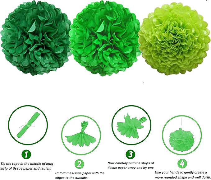 We Moment Green Paper Pom Poms Decorations for Wedding Birthday Green Party Decoration Ceiling Wall Hanging Green Tissue Flowers Decorations 3 Colors（Dark Green, Green, Light Green） 12 Inch, 10 Inch