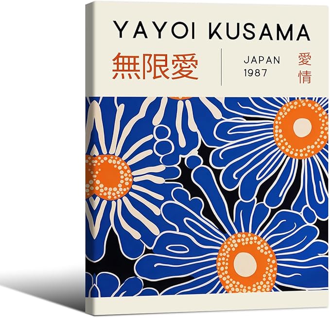 Yayoi Kusama Print Vintage Japanese Wall Art Abstract Yayoi Kusama Poster Minimalist Painting Art Exhibition Suitable for Japanese Bedroom,Living Room Office Decor 8x10in Framed