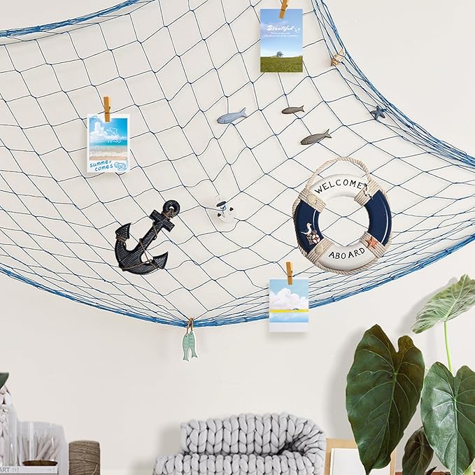 2 PCS Fish Net Decorations, 80 x 40 Inch, Ocean Themed Party Decor Beach, Nautical Wall Hanging Fishing Net for Coastal Bedroom, Bathroom, or Under The Sea Party Decorations