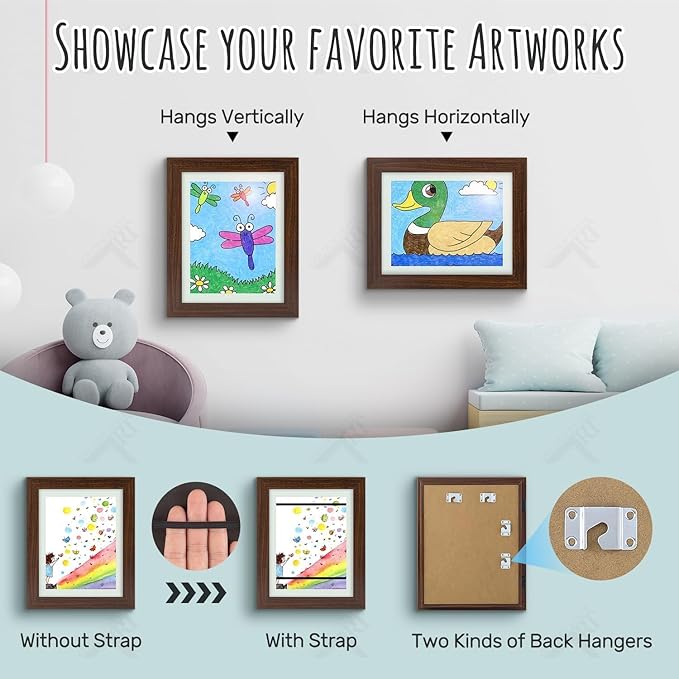Golden State Art, 8.5x11 Kids Art Frames, Front-Opening Picture Frame Great for Kids Drawings, Artworks, Children Art Projects, Schoolwork, Home or Office (Walnut, Set of 4)