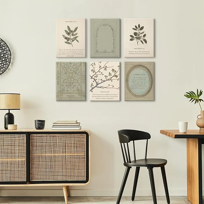 Sage Green Christian Wall Art Posters Vintage Bible Verse Canvas Wall Decor Scripture Botanical Art Prints Religious Pictures Christian Paintings Artwork Living Room Bedroom 8x10x6 Inch Ready to Hang