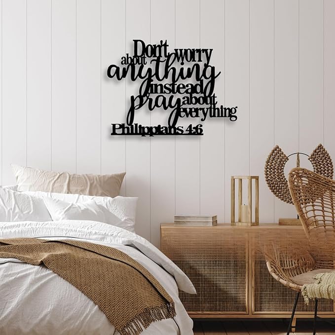 LIYOUYA Philippians4:6 Metal Wall Decor - Bible House Decor Black Wall Art Home Decor for Living Room, Bedroom, Dining Room (Black)