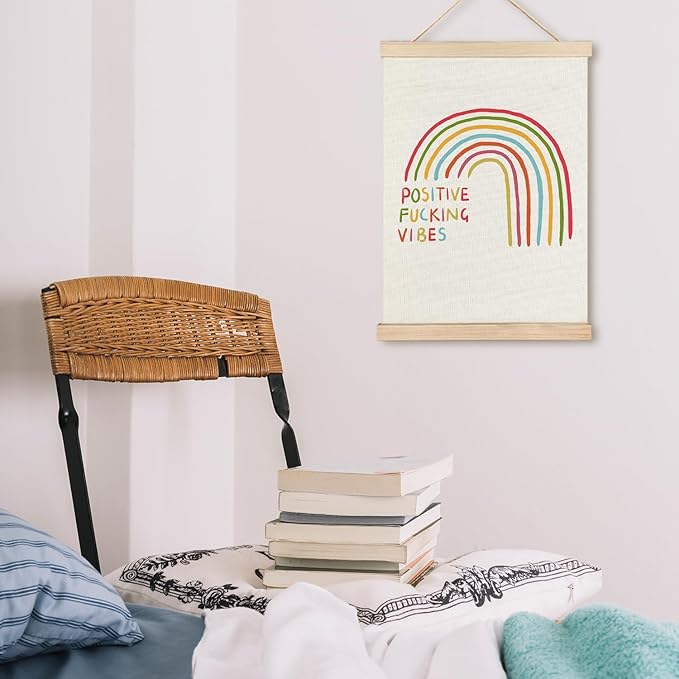 LZYRF Funny Sarcastic Rainbow Positive Vibes Wall Art Poster Framed, Colorful Retro Rainbow Humor Canvas Prints Wall Decor for Home Bedroom Apartment Dorm, 12x16 Inch