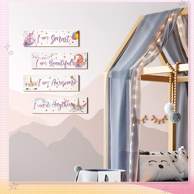 Yulejo Unicorn Wall Decor Girls Rainbow Wall Art Unicorn Room Decor Rainbow Motivational Inspirational Room Bedroom Decorations for Christmas Girls Kids Bedroom Nursery Decorations Gift (Smart Style)