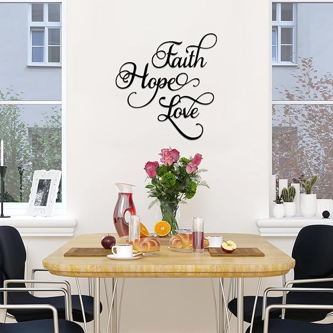 ESTART Faith Hope Love 3 Pieces Metal Wall Decor Inspirational Black Letter Sign Wall Art Rustic Vintage Farmhouse Word Metal Sign Family Wall Decor for Home Bedroom Living Room