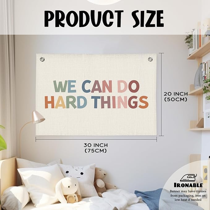 Classroom Tapestry Banner, Inspirational Motivational Wall Decor for Teacher Classroom Nursery, We Can Do Hard Things
