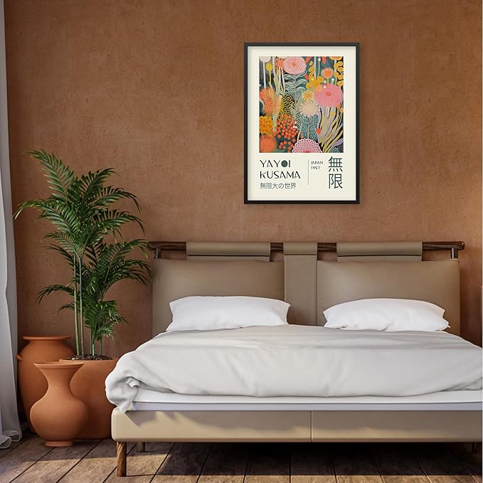Abstract Yayoi Kusama Posters Japanese Wall Art Vintage Tokyo Aesthetic Prints Yayoi Kusama Inspired Japanese Gallery Wall Art for Stylish Room Bedroom Living Room Decor 11x14in Black Framed