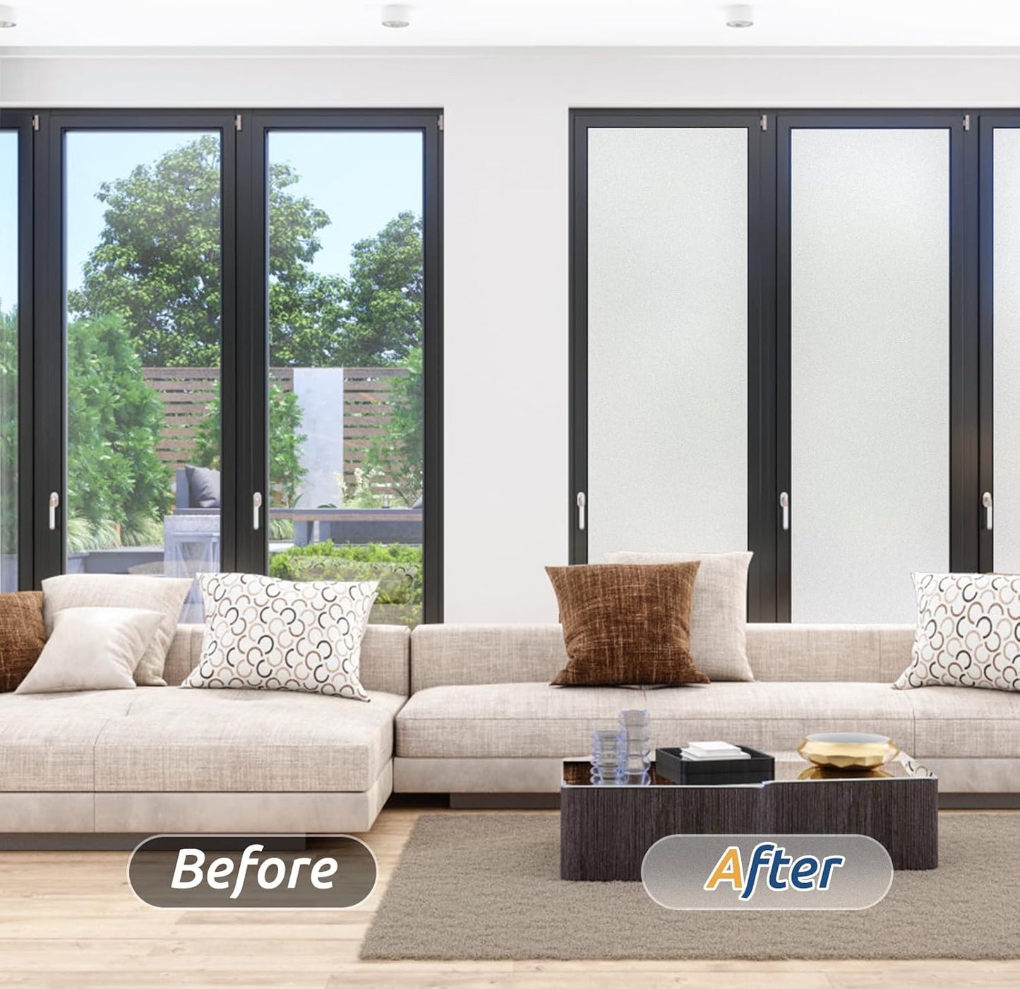 rabbitgoo Window Privacy Film, Frosted Glass Window Clings, Static Cling UV Heat Blocking Door Stickers for Home Bathroom, Removable Indoor Decal Coverings Day and Night, Pure, 29.5 x 157 Inches