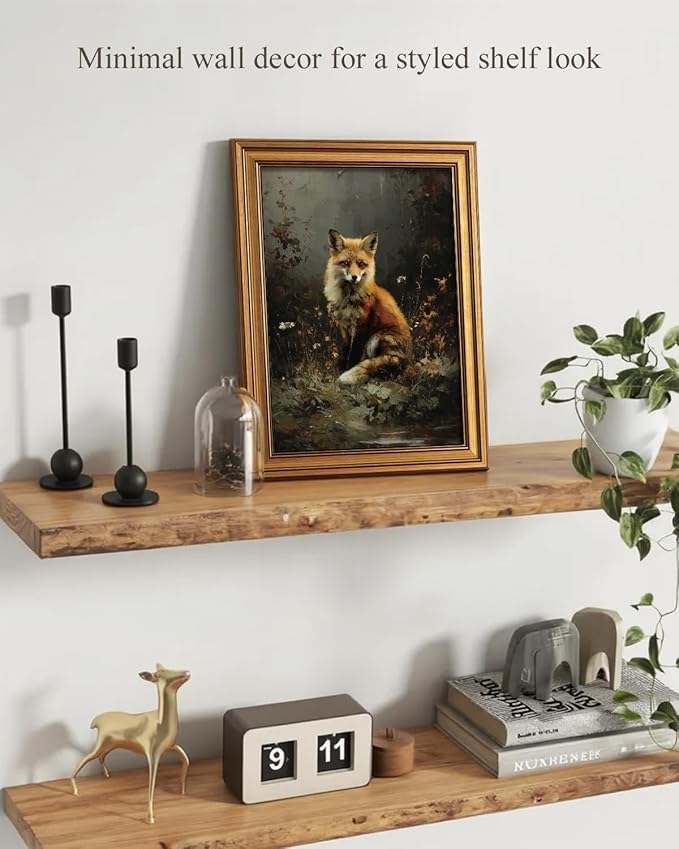 InSimSea Gold Framed Canvas Prints Wall Art, Vintage Fox Decor, Dark Academia Cottagecore Animals Paintings Farmhouse Wall Decor, Antique Pictures for Bedroom Living Room Shelf, 12x16inch