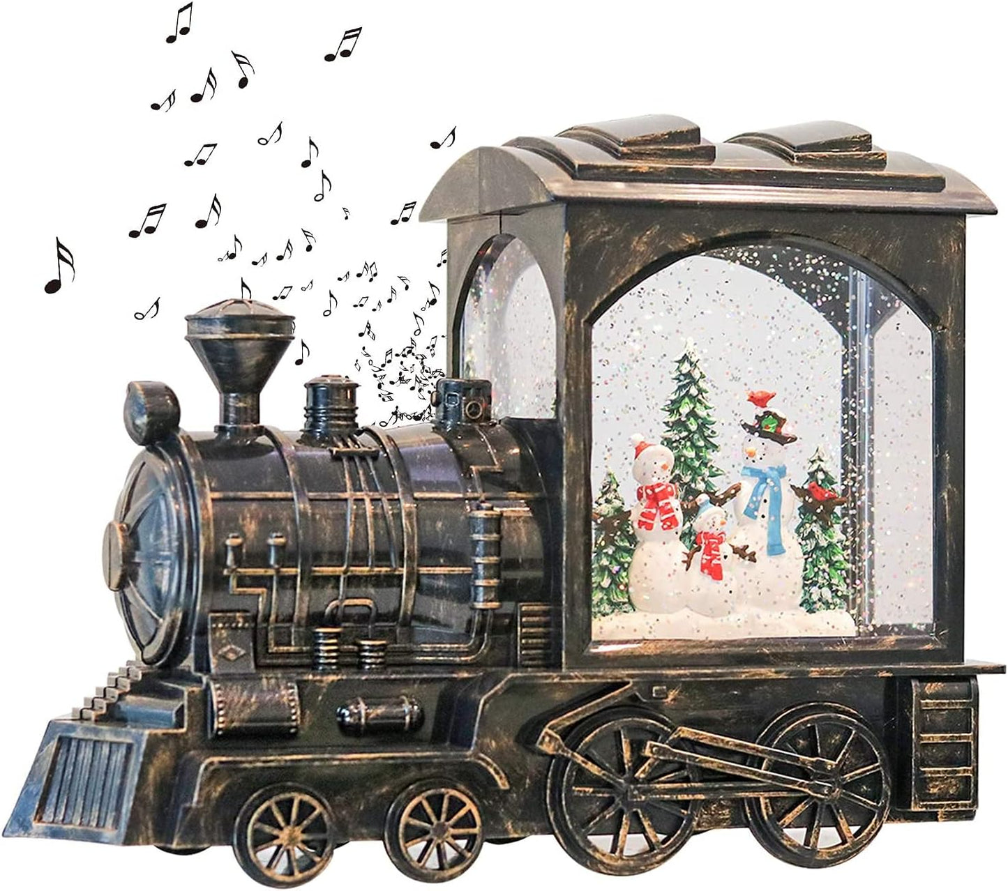 GenSwin Lighted Christmas Snow Globe Lantern, Battery Operated Snowman Musical Train LED Water Glittering with 6H Timer, Christmas Home Decoration Gift(Copper)