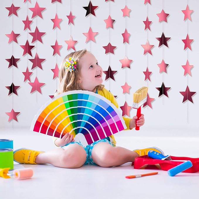 Patelai Glitter Star Garland Banner 2026 Graduation Decor 130 Feet Star Hanging Banner Twinkle Backdrop for Party Birthday Classroom Wedding Supplies(Rose Pink)
