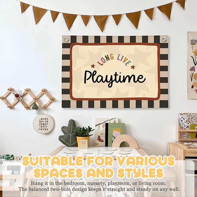 Long Live Playtime Banner Boy Room Decor, Banner Flag Nursery Playroom Wall Decor for Boys Bedroom Living Room Dorm Toddler Decorations Teen Boy Room Kid Banners Wall Hanging Linen Flag 30x20