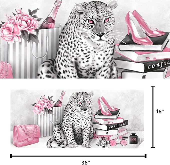 Visual Art Decor Glam Fashion Picture Pink Blush Wall Art Leopard Books High Heel Shoes Perfume Canvas Prints for Modern Home Office Woman Girl Makeup Bedroom Wall Decoration Creative Design Gift