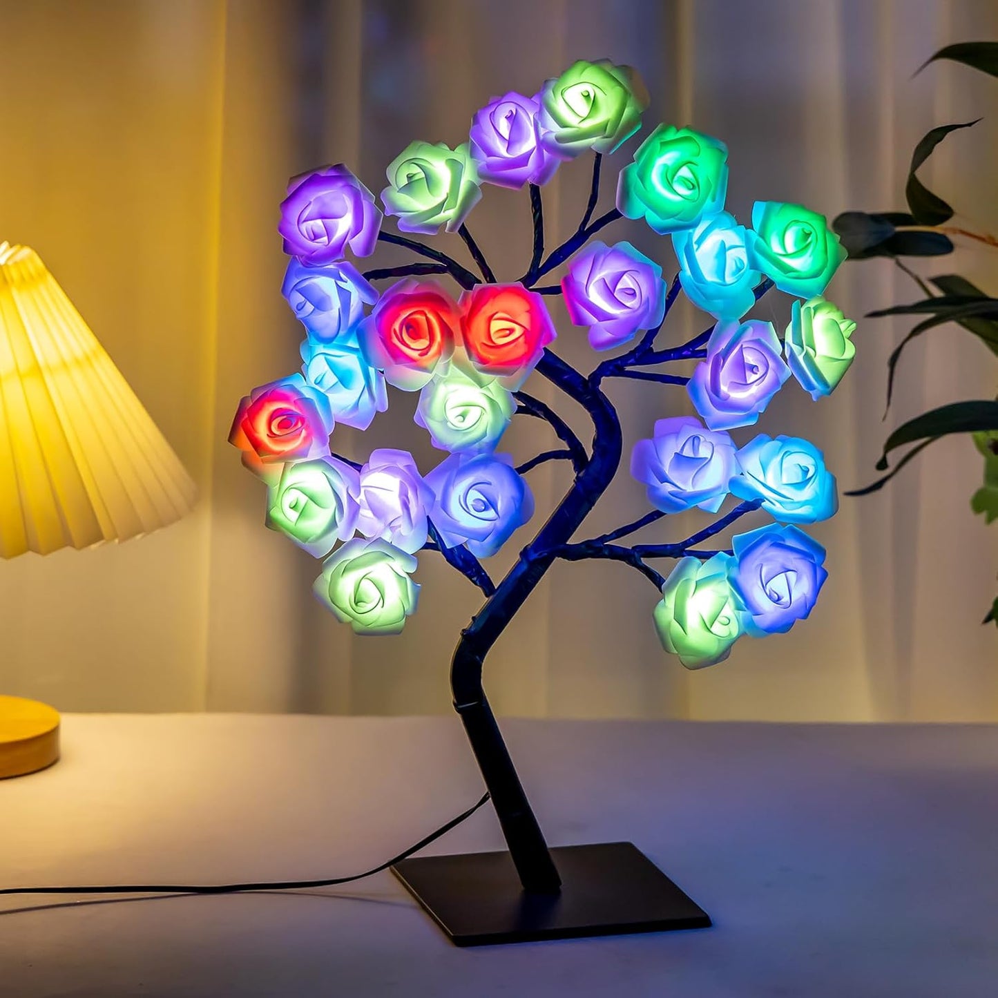 2 Pieces 18 Colors Rose Tree Lamp - Multicolor LED Rose Flower Night Light Pink Flower Lamp Rose Lamp Tabletop Bonsai Tree for Wedding Valentine's Day Decorations Wedding Girls Party Bedroom
