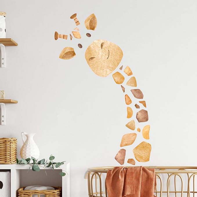 Large Giraffe Wall Decal, Cute Giraffe Wall Stickers, DIY Safari Animal Wall Decor for Nursery Baby Bedroom Kindergarten