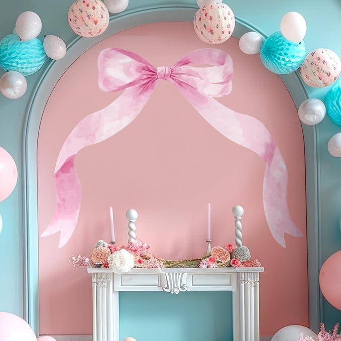 59 x 45 Inch Large Pink Bow Wall Stickers Peel and Stick Coquette Girl Room Decor Large Watercolor Bow Stickers Preppy Waterproof Vinyl Decals Wall Decor for Girl Room Nursery Kindergarten