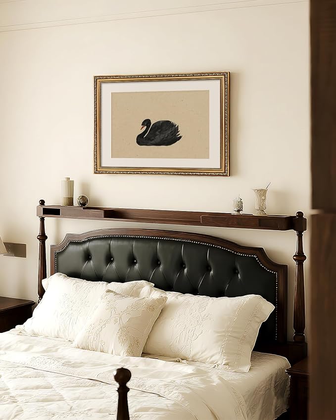 VIYYIEA Gold Framed Black Swan Vintage Canvas Wall Art, Elegant Wildlife Decor for Living Room or Office | Lightweight No Glass Design, Zero-Glare Textured Finish | 16x20 Inch