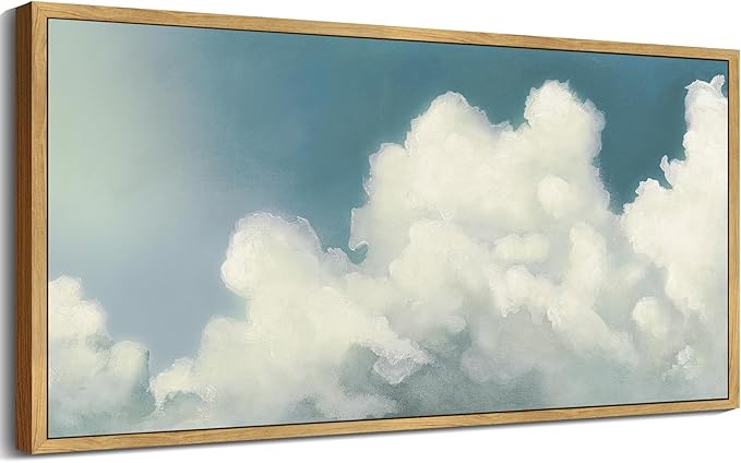 SHENIFY Vintage Framed Wall Art Cloud in Sky Landscape Scenery Rustic Home Decor Retro Decorations for Farmhouse Hallway Bedroom Ready to Hang Wall Artwork - 8x16in Natural Framed